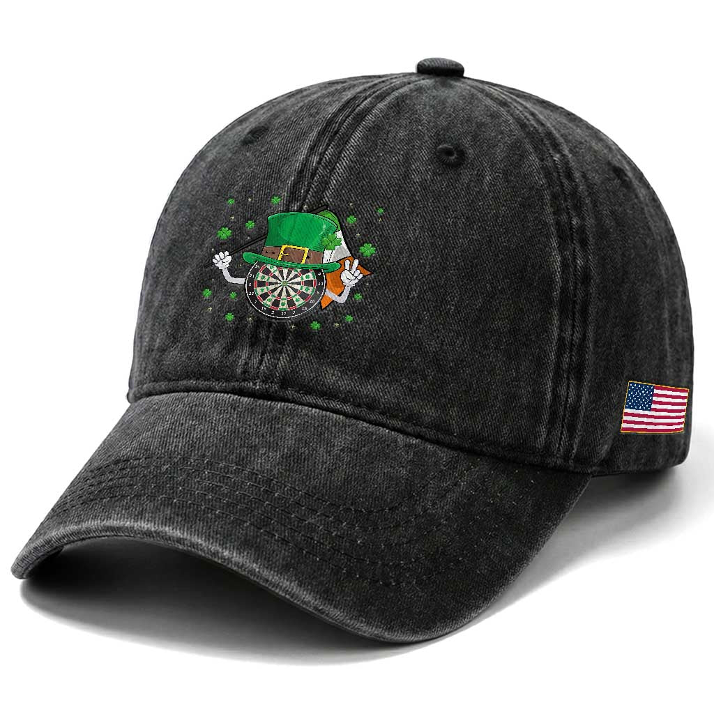 Lucky Darts Board With Irish Flag Washed Cotton Baseball Cap St Patricks Day Gift