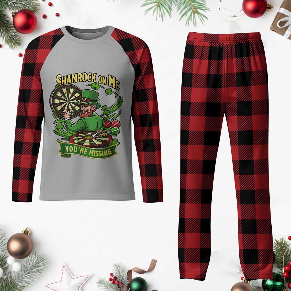 Shamrock On Me Youre Missing Plaid Pajama Set St Patricks Day Darts Player Gift