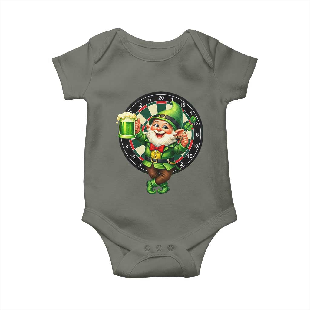 Cheerful Gnome Playing Darts Baby Onesie St Patricks Day Gift