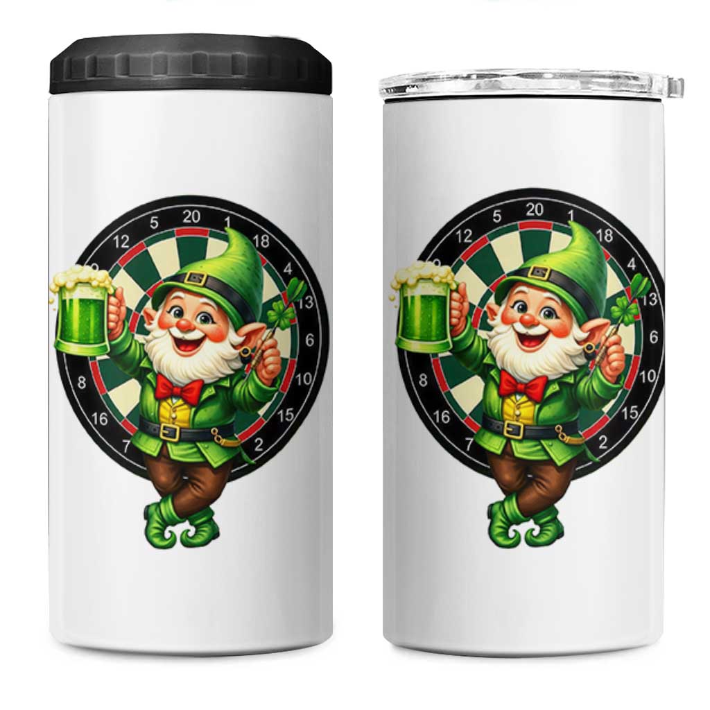 Cheerful Gnome Playing Darts 4 in 1 Can Cooler Tumbler St Patricks Day Gift