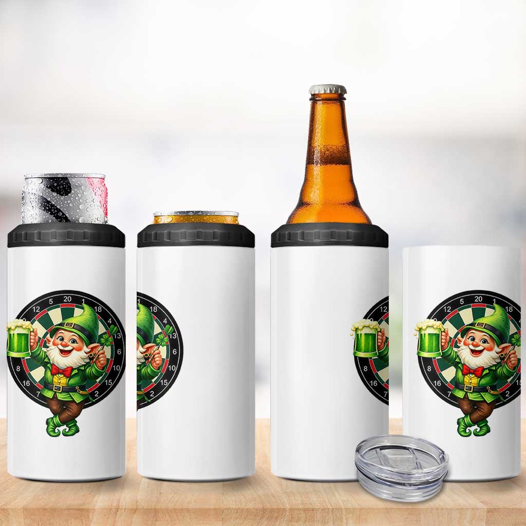 Cheerful Gnome Playing Darts 4 in 1 Can Cooler Tumbler St Patricks Day Gift