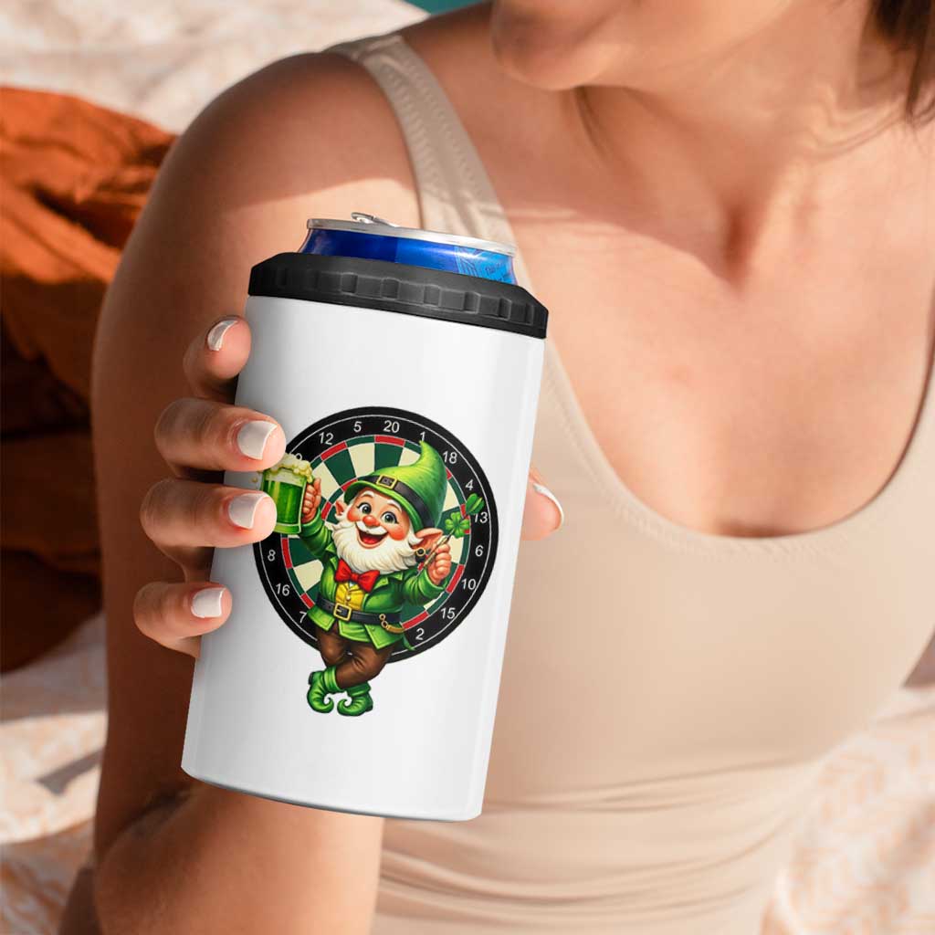 Cheerful Gnome Playing Darts 4 in 1 Can Cooler Tumbler St Patricks Day Gift