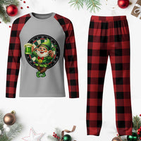 Cheerful Gnome Playing Darts Plaid Pajama Set St Patricks Day Gift