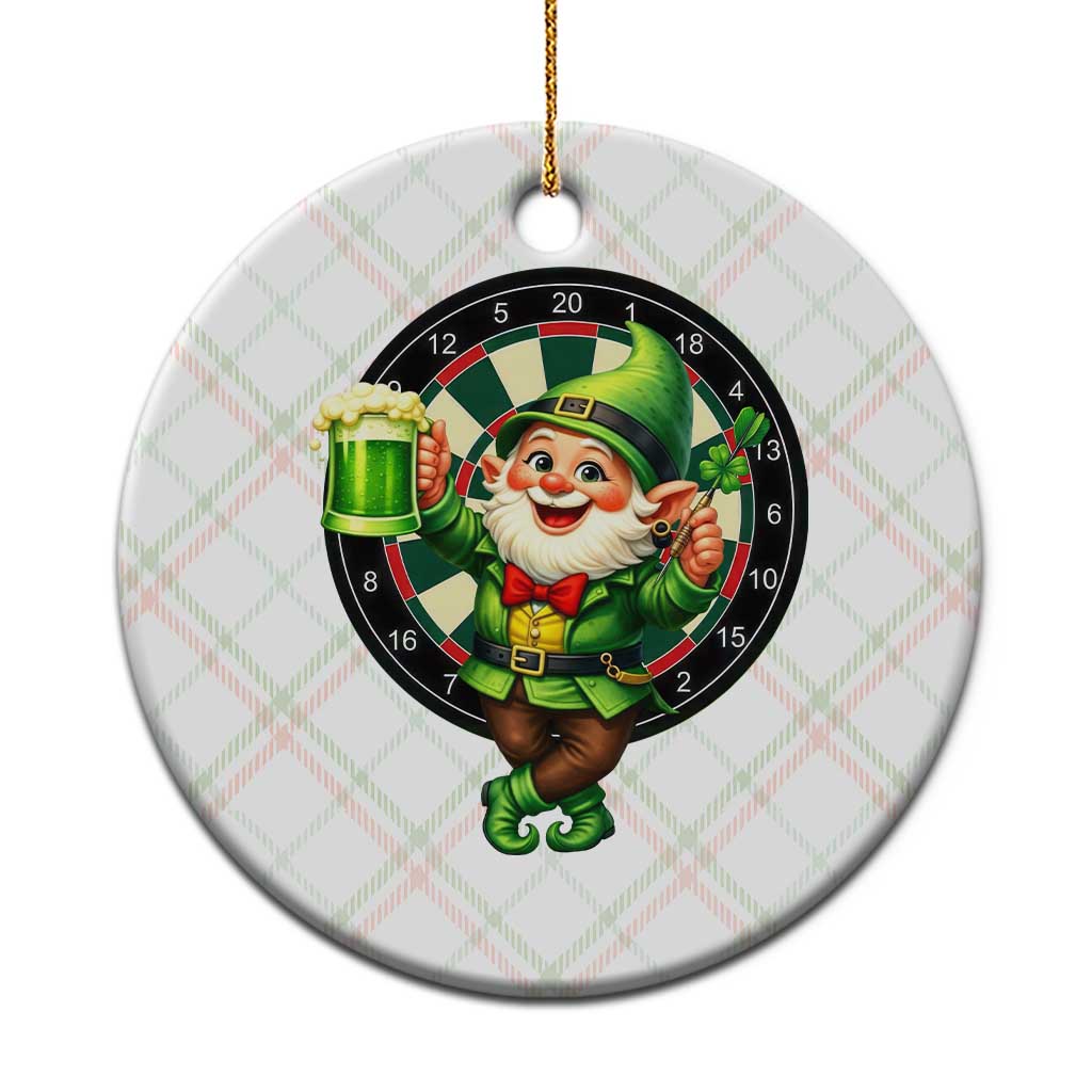 Cheerful Gnome Playing Darts Ceramic Ornament St Patricks Day Gift