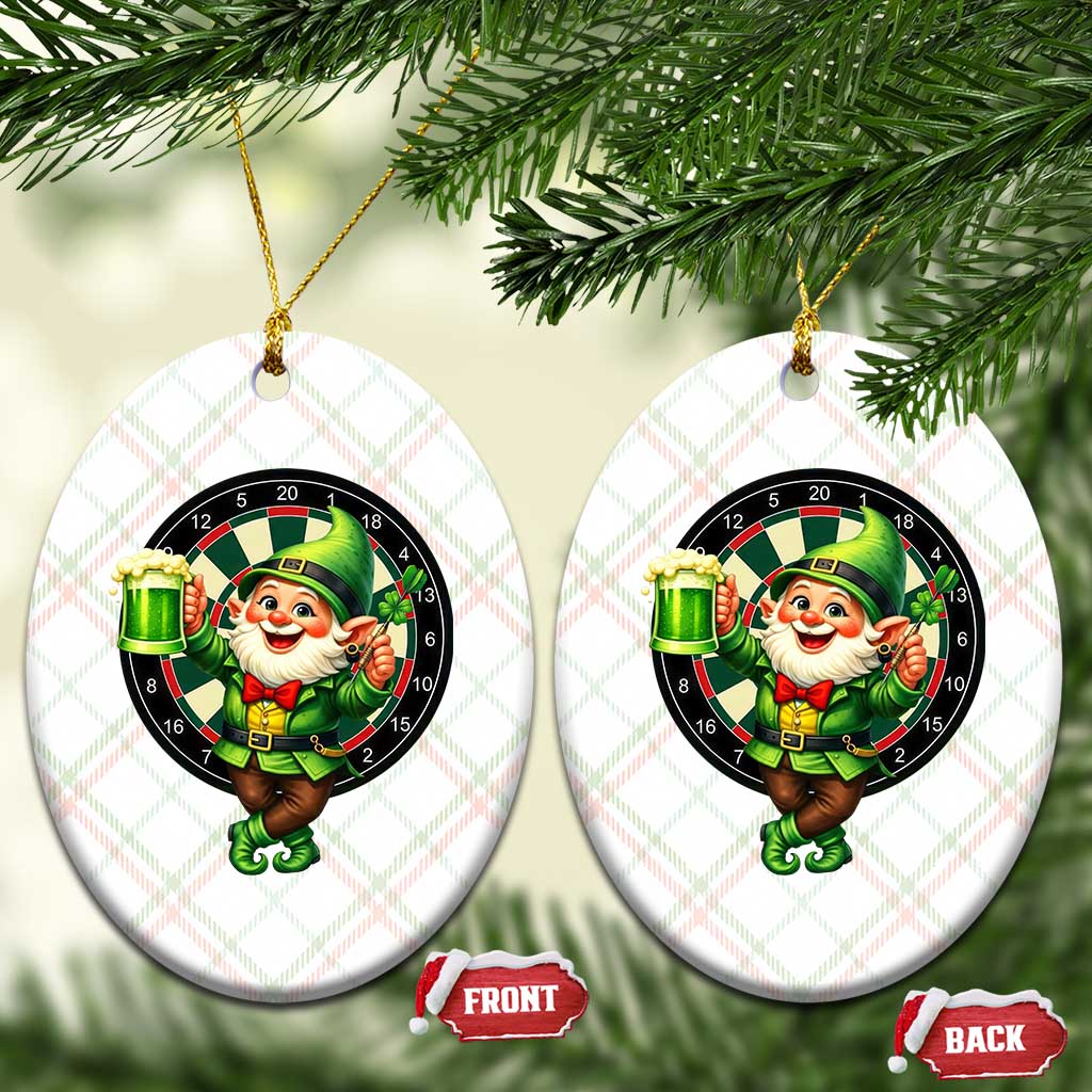 Cheerful Gnome Playing Darts Ceramic Ornament St Patricks Day Gift