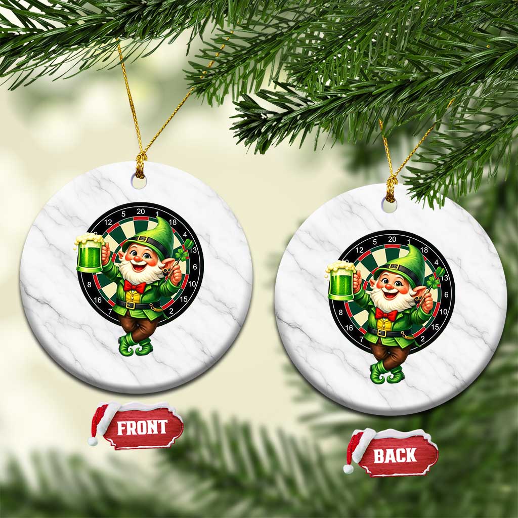 Cheerful Gnome Playing Darts Ceramic Ornament St Patricks Day Gift