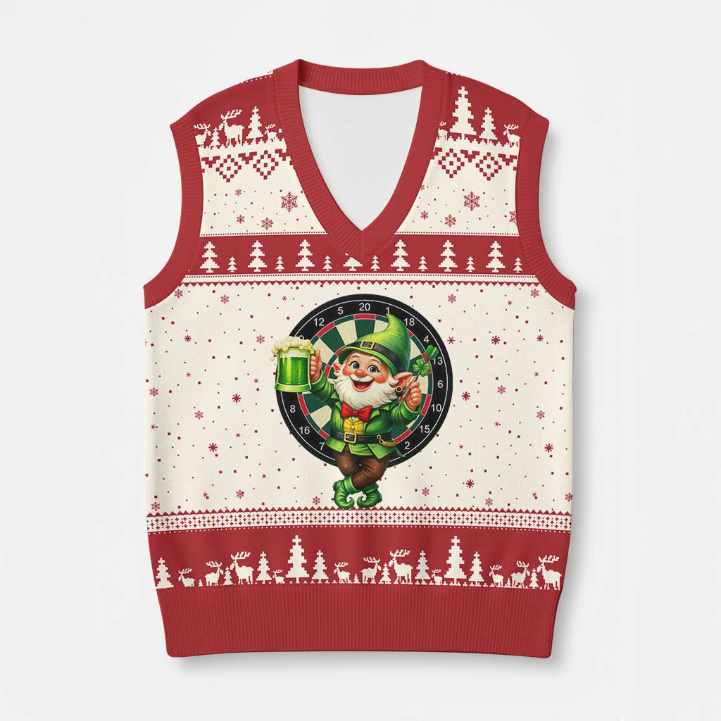Cheerful Gnome Playing Darts V-Neck Knit Sweater Vest St Patricks Day Gift