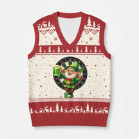 Cheerful Gnome Playing Darts V-Neck Knit Sweater Vest St Patricks Day Gift