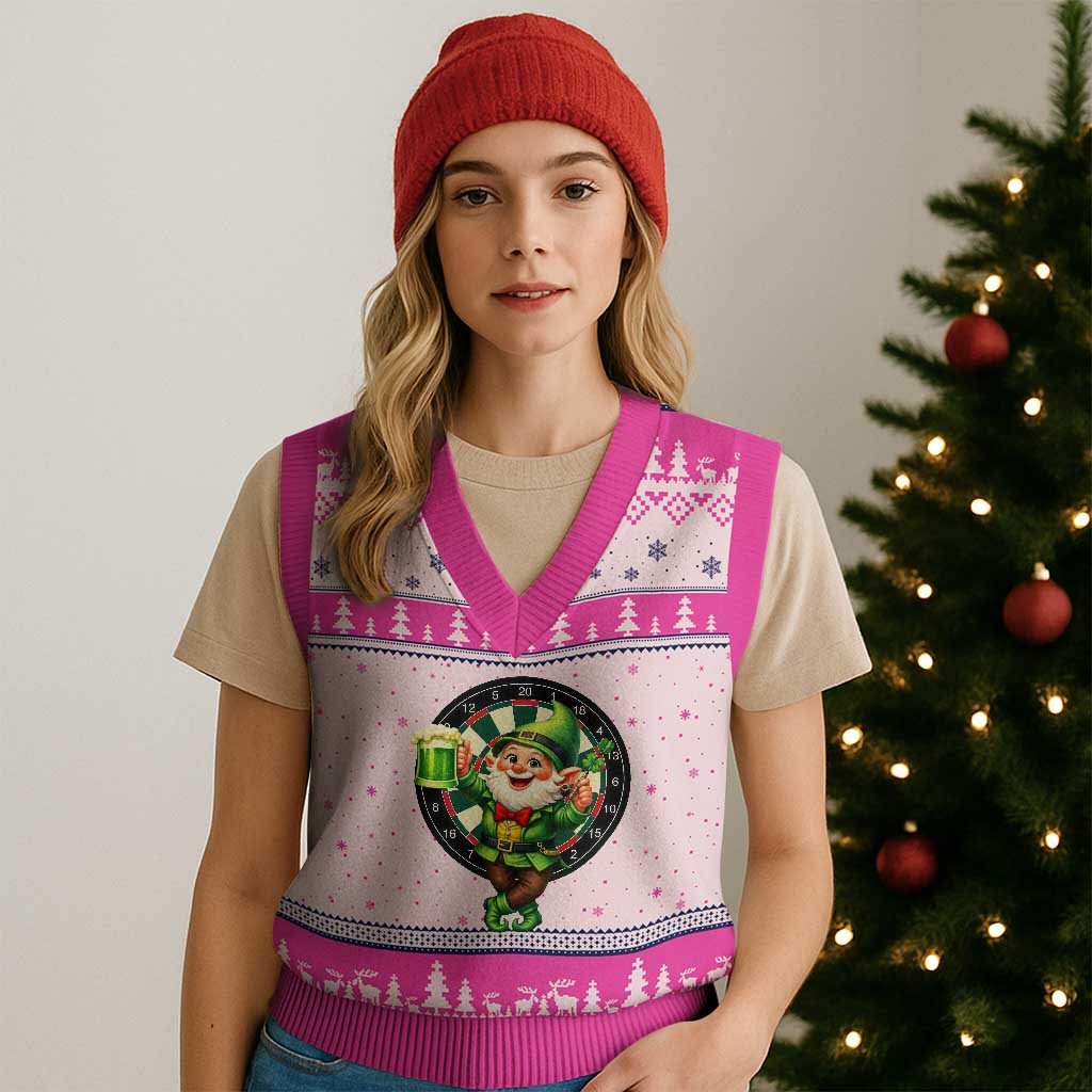 Cheerful Gnome Playing Darts V-Neck Knit Sweater Vest St Patricks Day Gift
