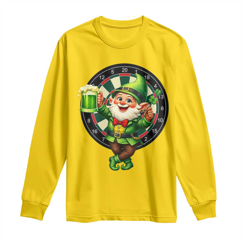 Cheerful Gnome Playing Darts Long Sleeve Shirt St Patricks Day Gift
