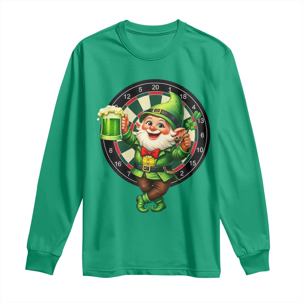 Cheerful Gnome Playing Darts Long Sleeve Shirt St Patricks Day Gift