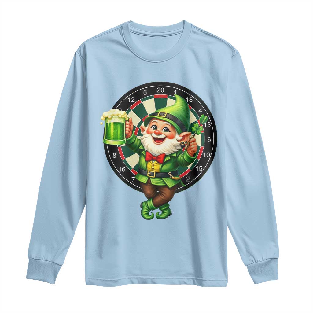 Cheerful Gnome Playing Darts Long Sleeve Shirt St Patricks Day Gift