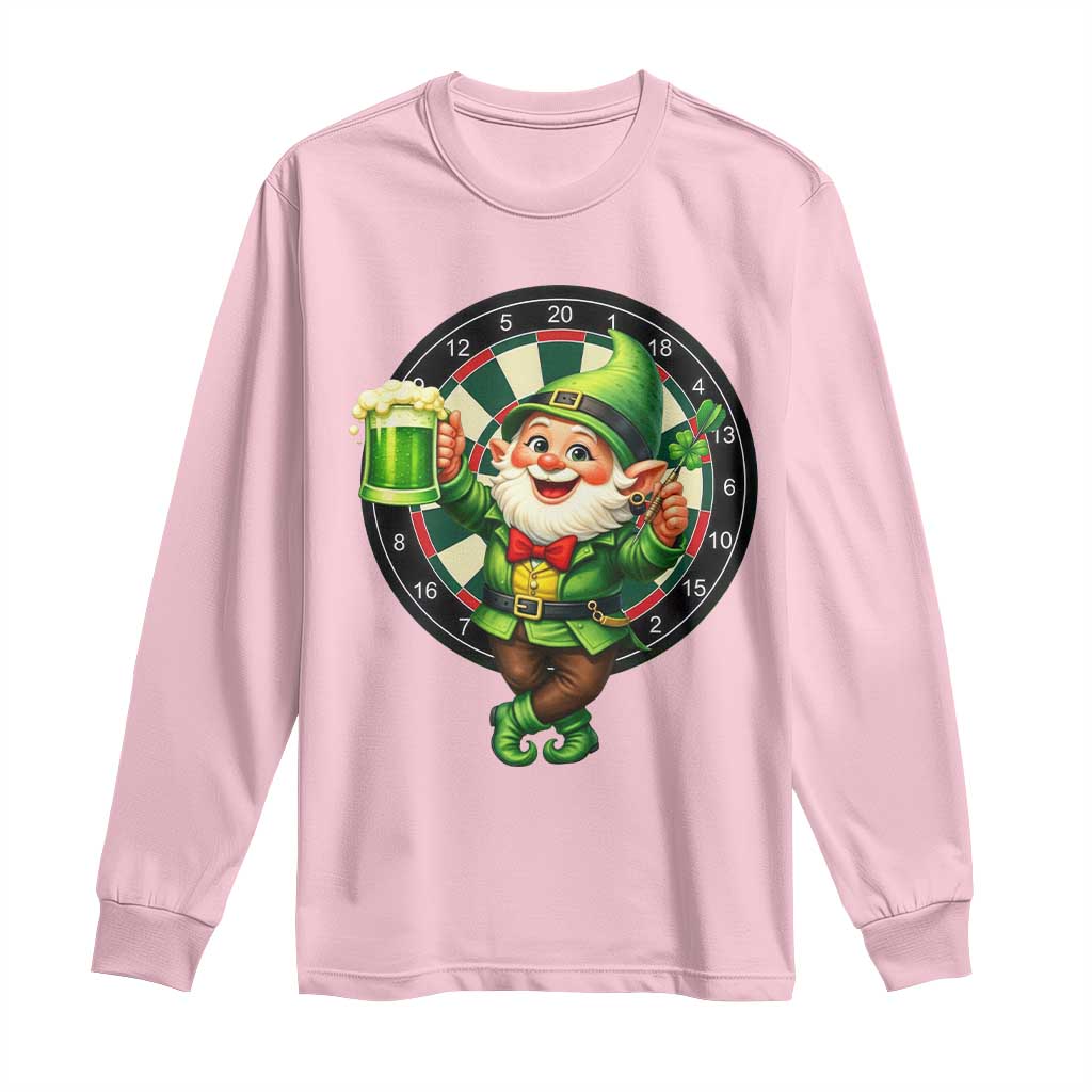 Cheerful Gnome Playing Darts Long Sleeve Shirt St Patricks Day Gift