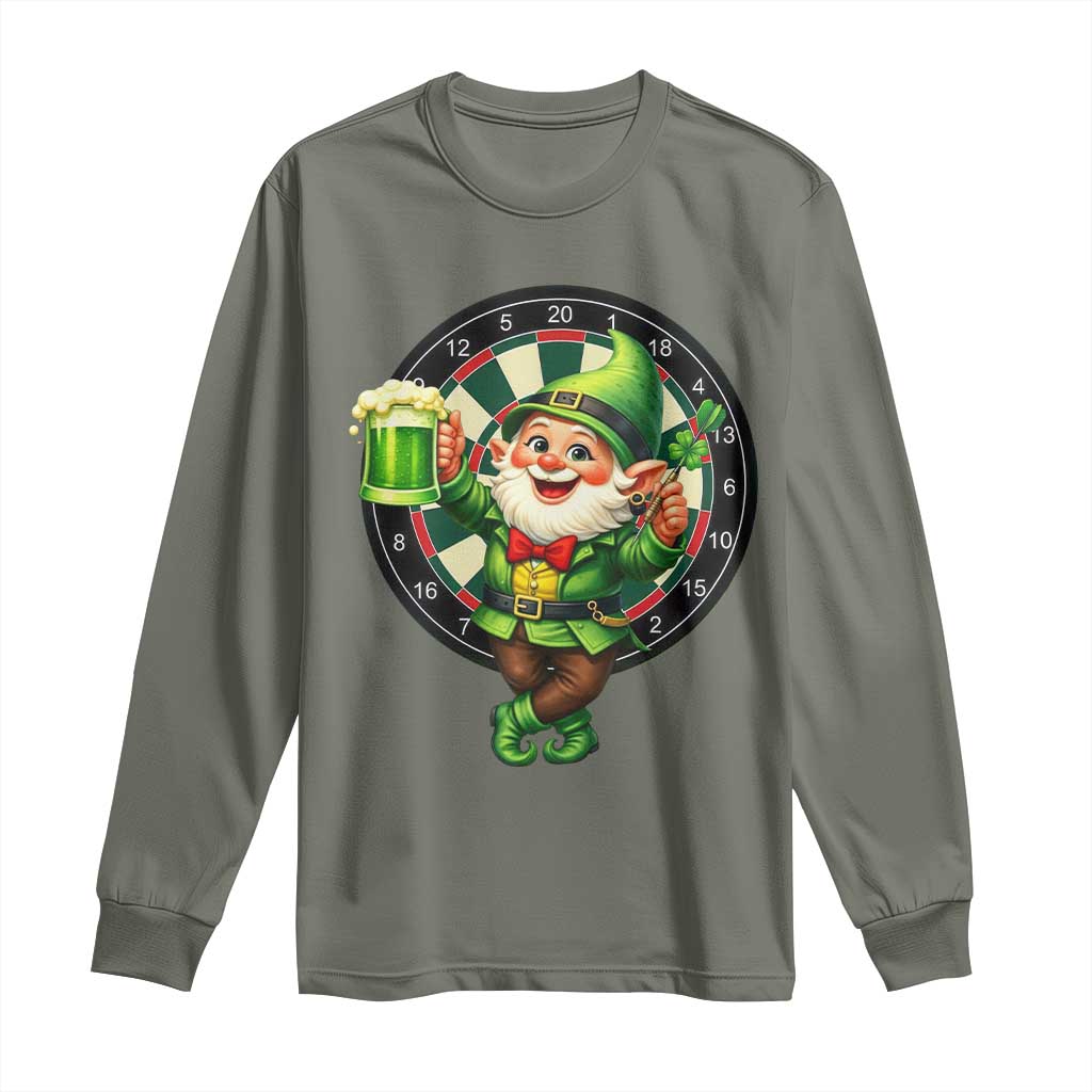 Cheerful Gnome Playing Darts Long Sleeve Shirt St Patricks Day Gift
