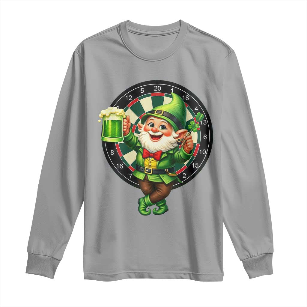 Cheerful Gnome Playing Darts Long Sleeve Shirt St Patricks Day Gift