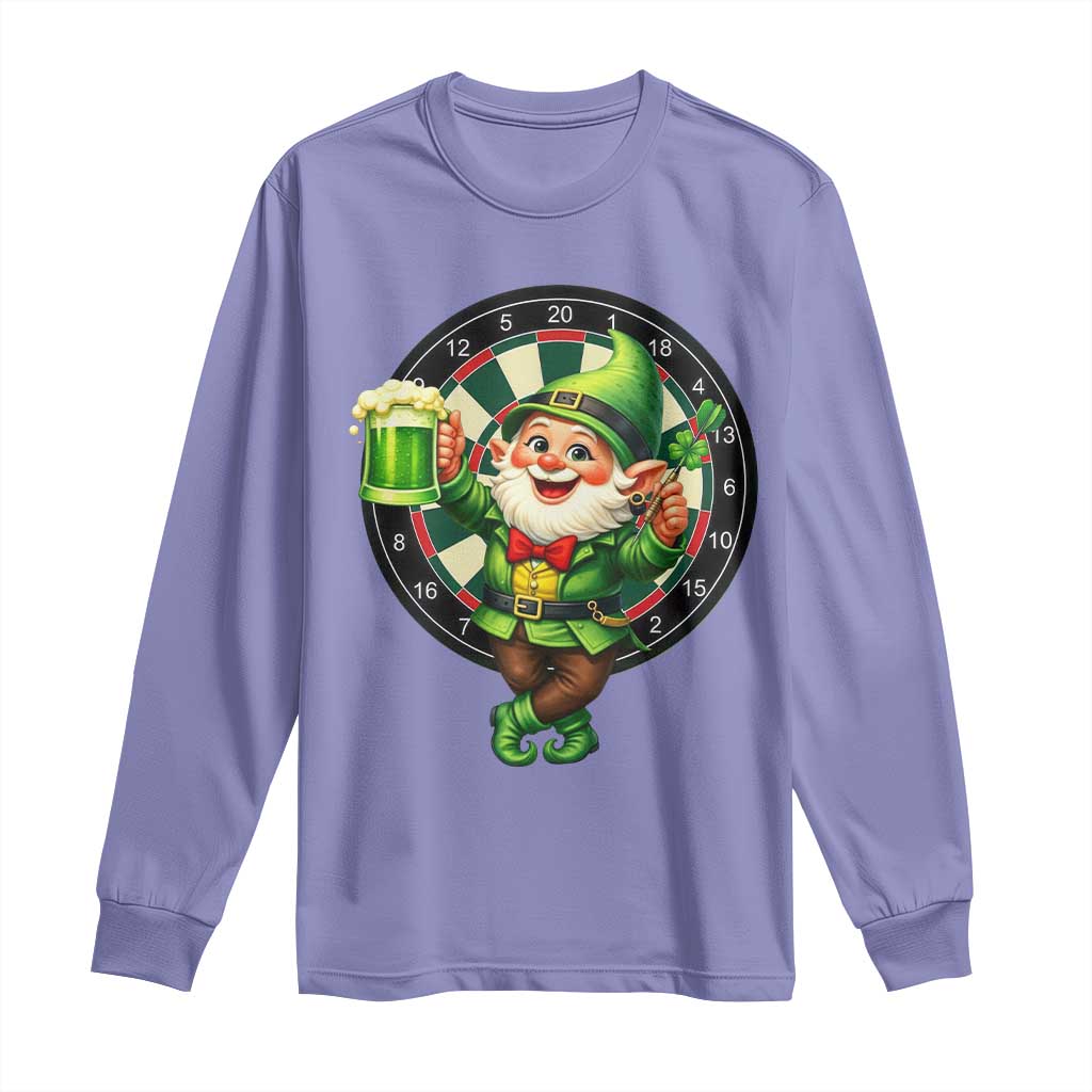 Cheerful Gnome Playing Darts Long Sleeve Shirt St Patricks Day Gift