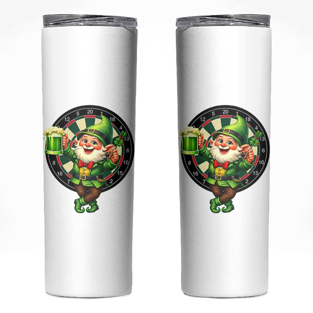 Cheerful Gnome Playing Darts Skinny Tumbler St Patricks Day Gift