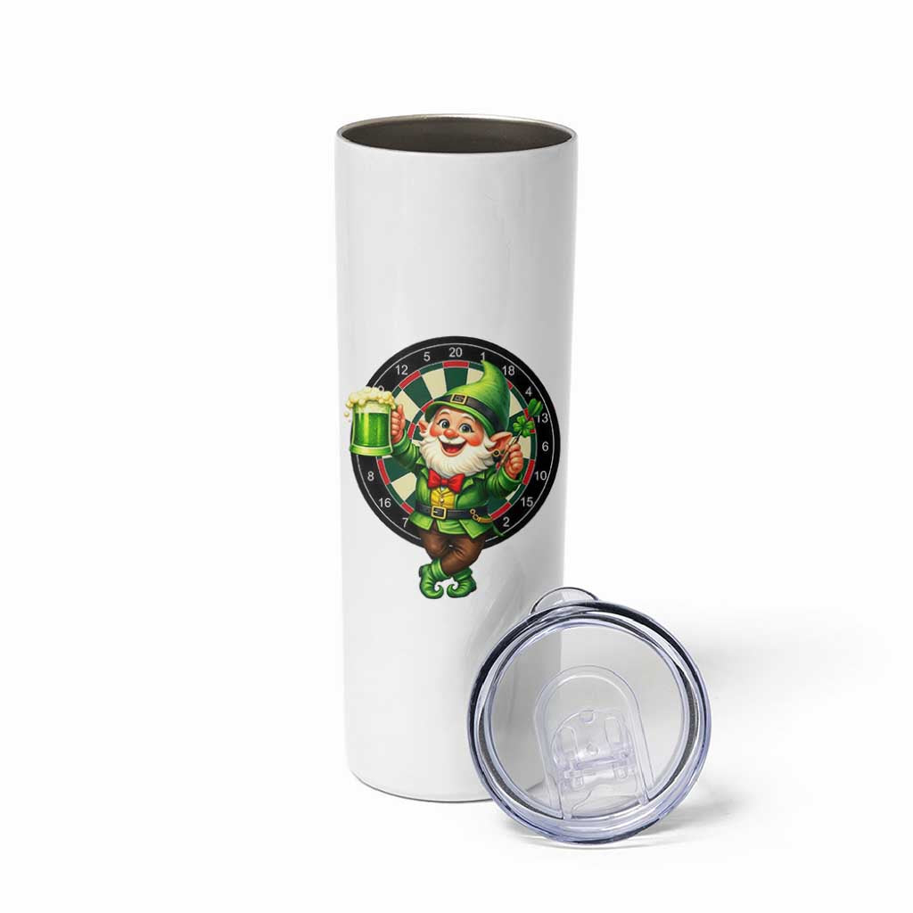 Cheerful Gnome Playing Darts Skinny Tumbler St Patricks Day Gift