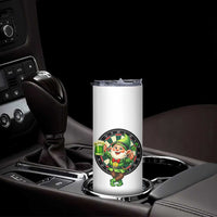 Cheerful Gnome Playing Darts Skinny Tumbler St Patricks Day Gift