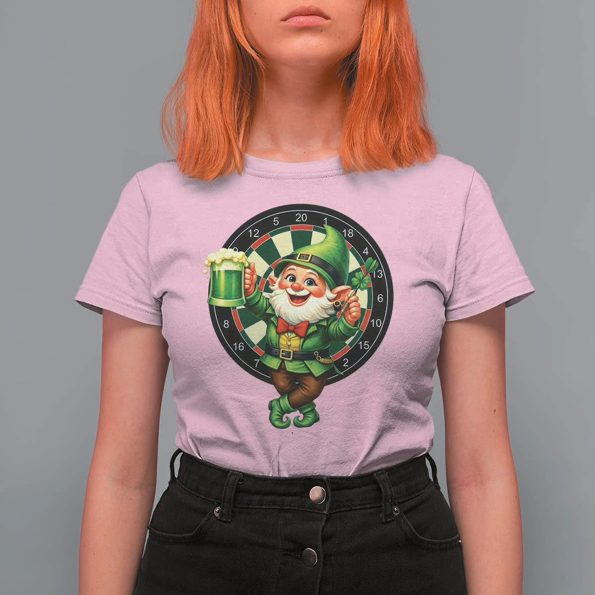 Cheerful Gnome Playing Darts T Shirt For Women St Patricks Day Gift