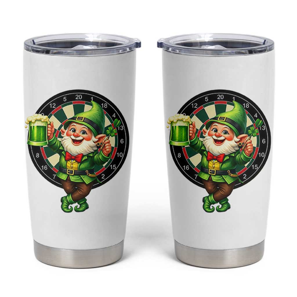 Cheerful Gnome Playing Darts Tumbler Cup St Patricks Day Gift