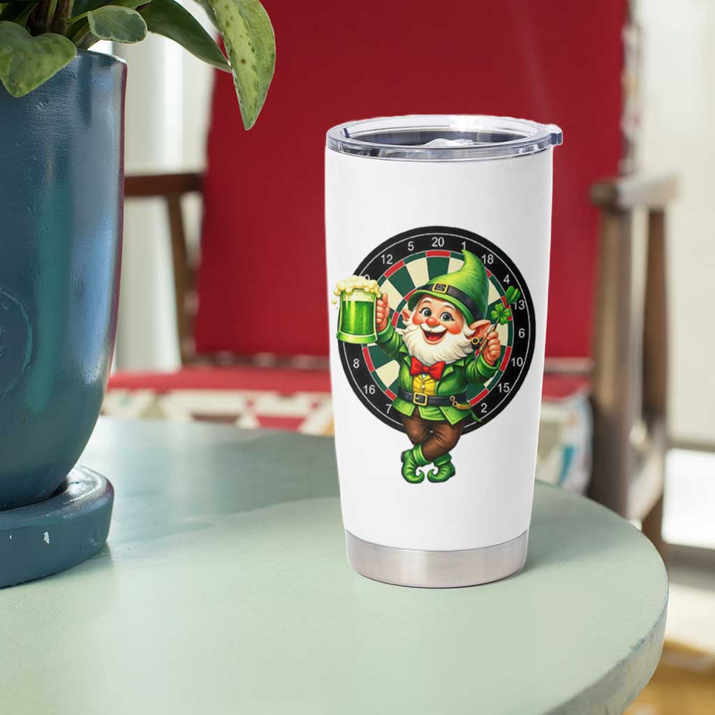 Cheerful Gnome Playing Darts Tumbler Cup St Patricks Day Gift