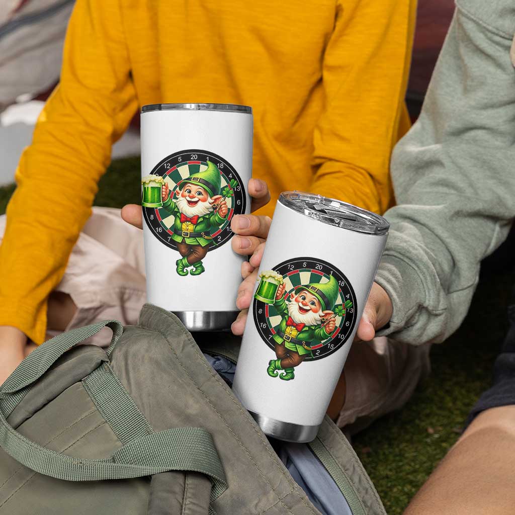 Cheerful Gnome Playing Darts Tumbler Cup St Patricks Day Gift