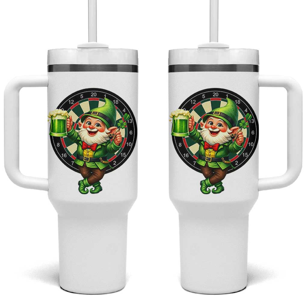 Cheerful Gnome Playing Darts Tumbler With Handle St Patricks Day Gift