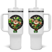 Cheerful Gnome Playing Darts Tumbler With Handle St Patricks Day Gift
