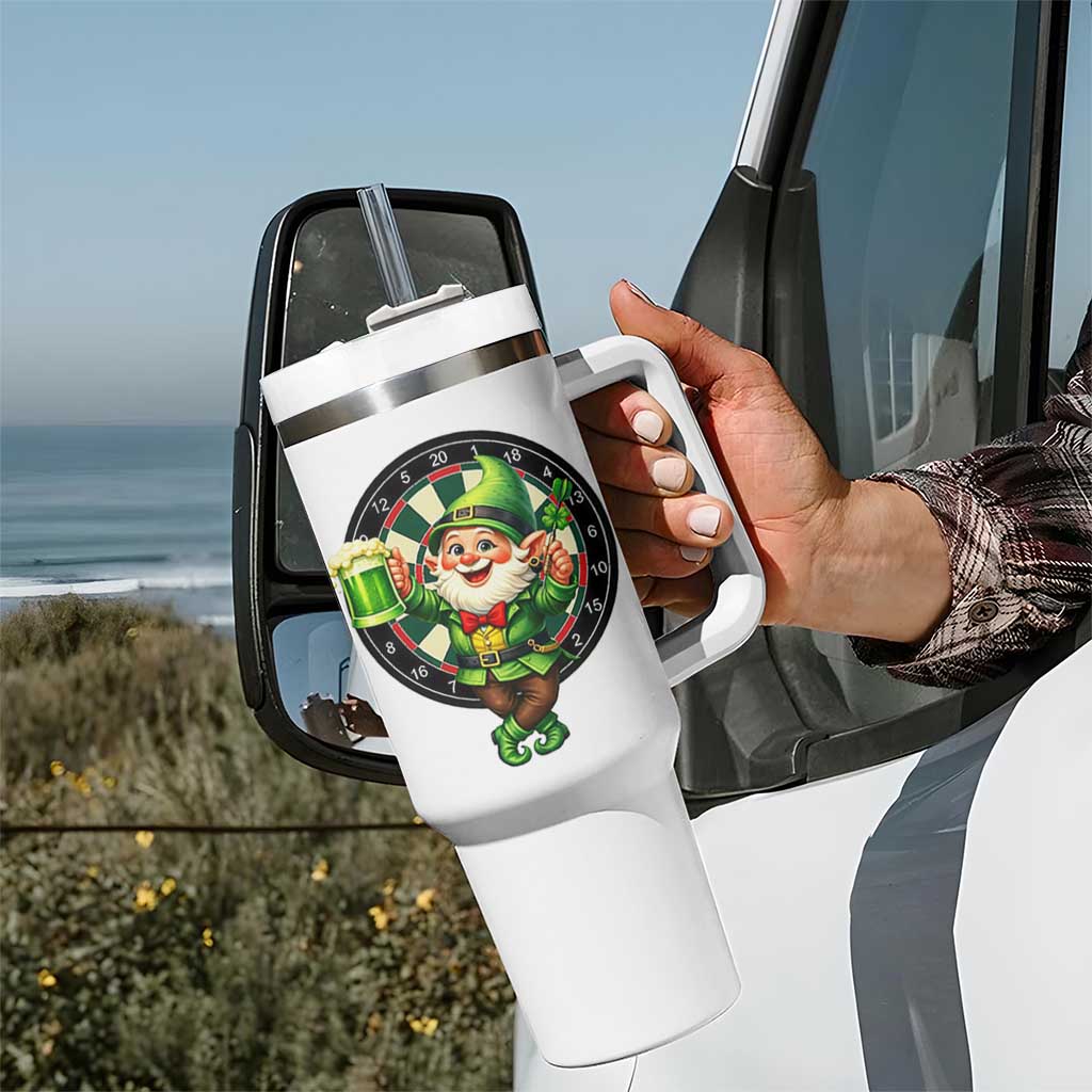 Cheerful Gnome Playing Darts Tumbler With Handle St Patricks Day Gift