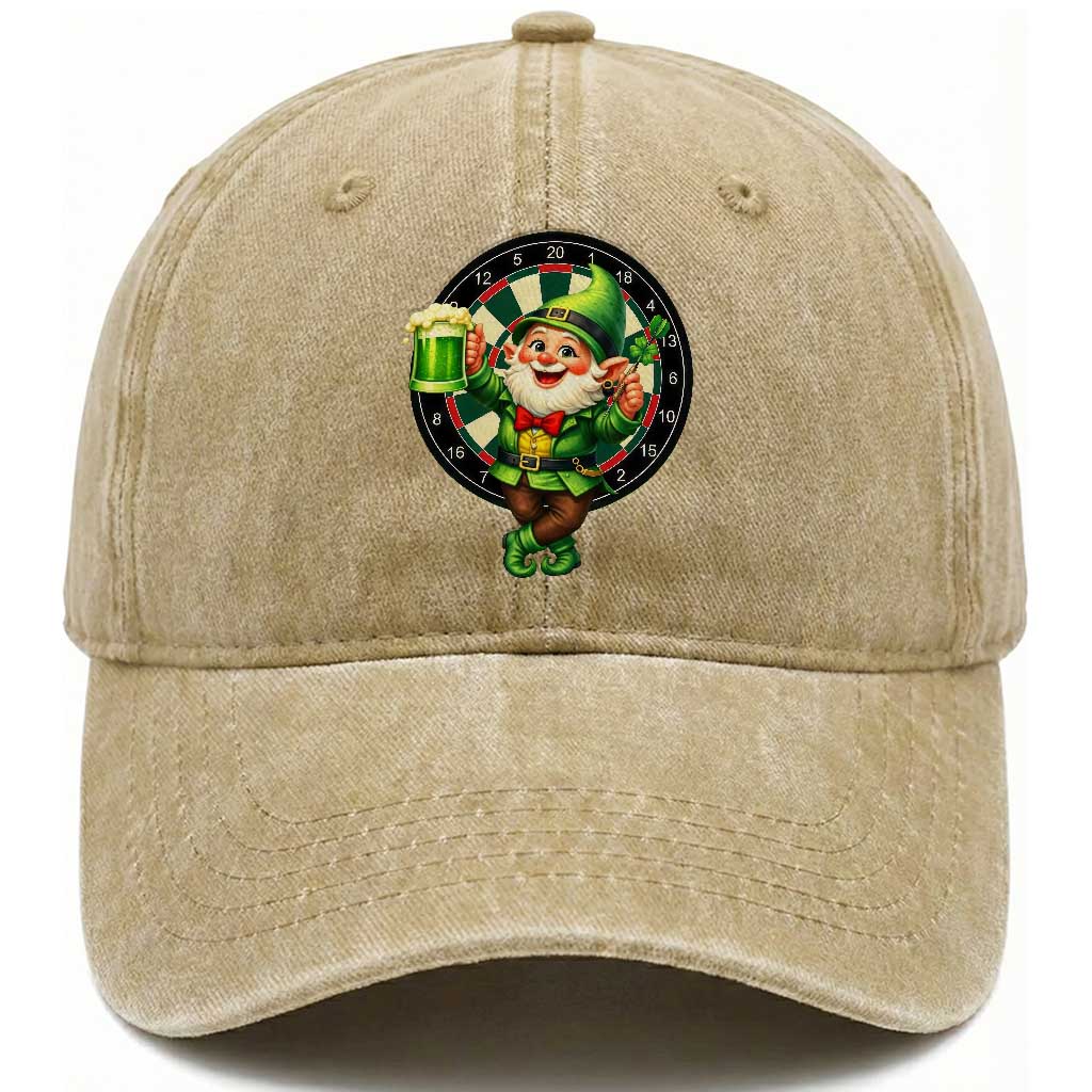 Cheerful Gnome Playing Darts Washed Cotton Baseball Cap St Patricks Day Gift