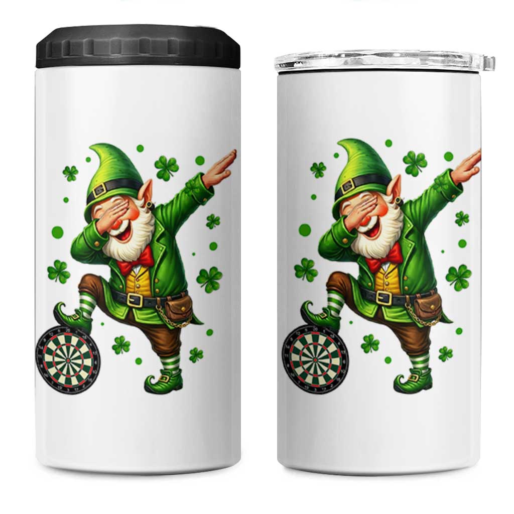 St Patricks Day Cheerful Gnome Dabbing 4 in 1 Can Cooler Tumbler Darts Lover Gift
