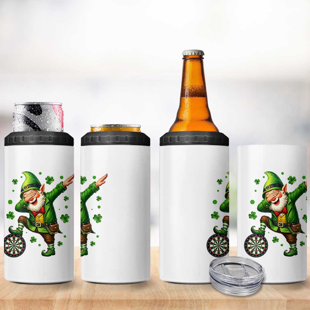 St Patricks Day Cheerful Gnome Dabbing 4 in 1 Can Cooler Tumbler Darts Lover Gift