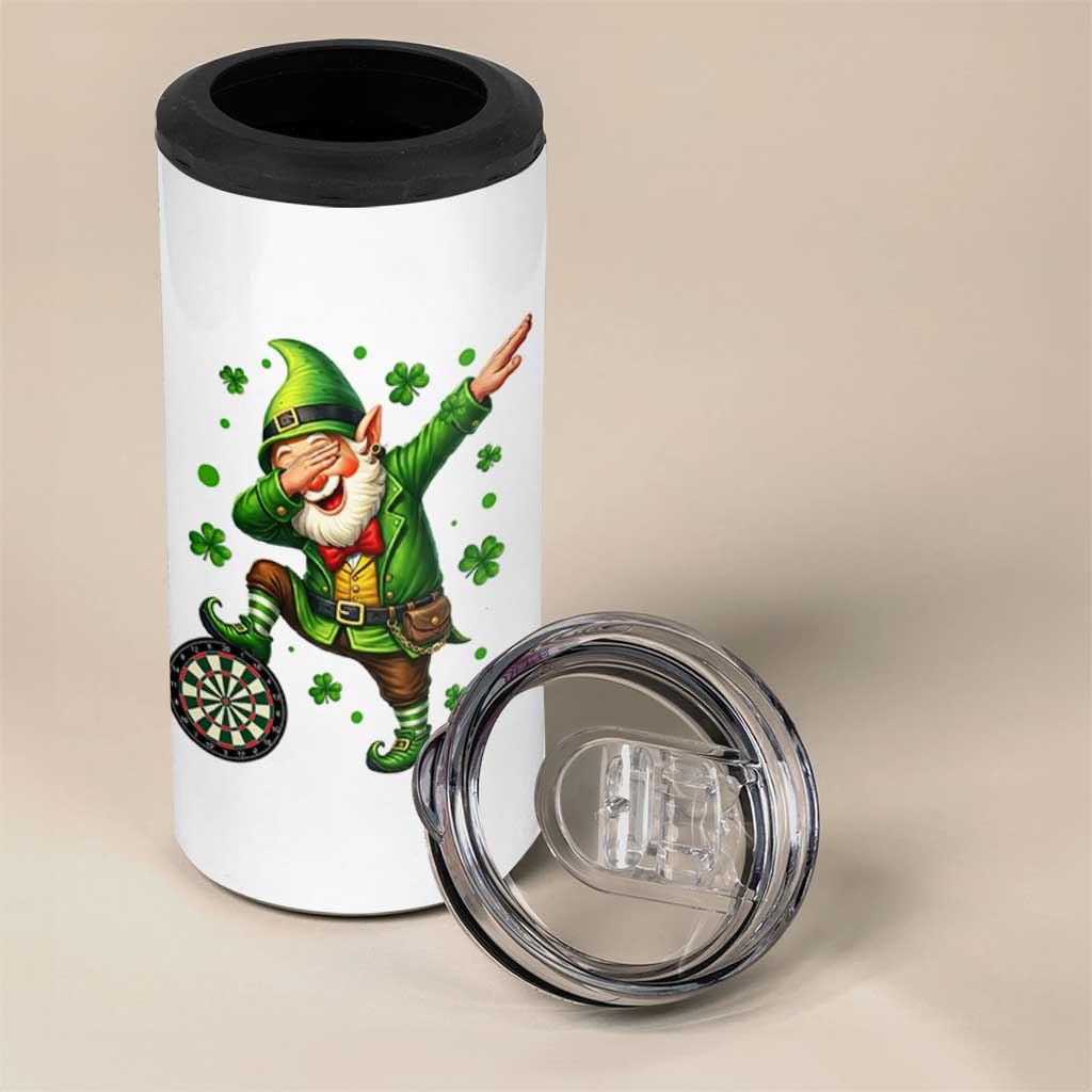 St Patricks Day Cheerful Gnome Dabbing 4 in 1 Can Cooler Tumbler Darts Lover Gift