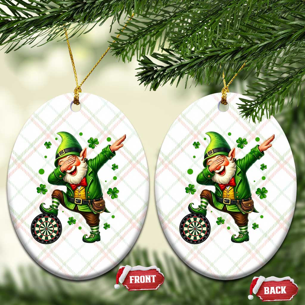 St Patricks Day Cheerful Gnome Dabbing Ceramic Ornament Darts Lover Gift