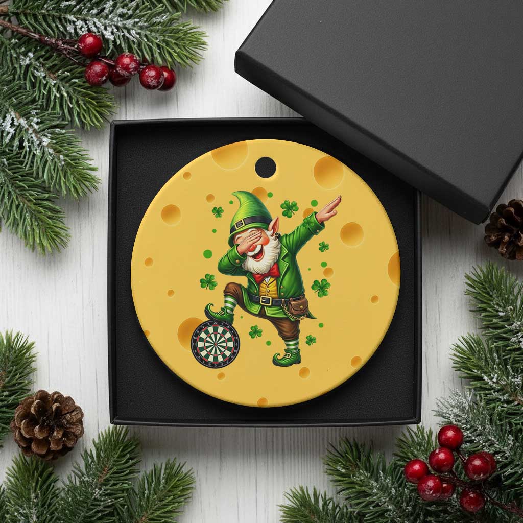 St Patricks Day Cheerful Gnome Dabbing Ceramic Ornament Darts Lover Gift