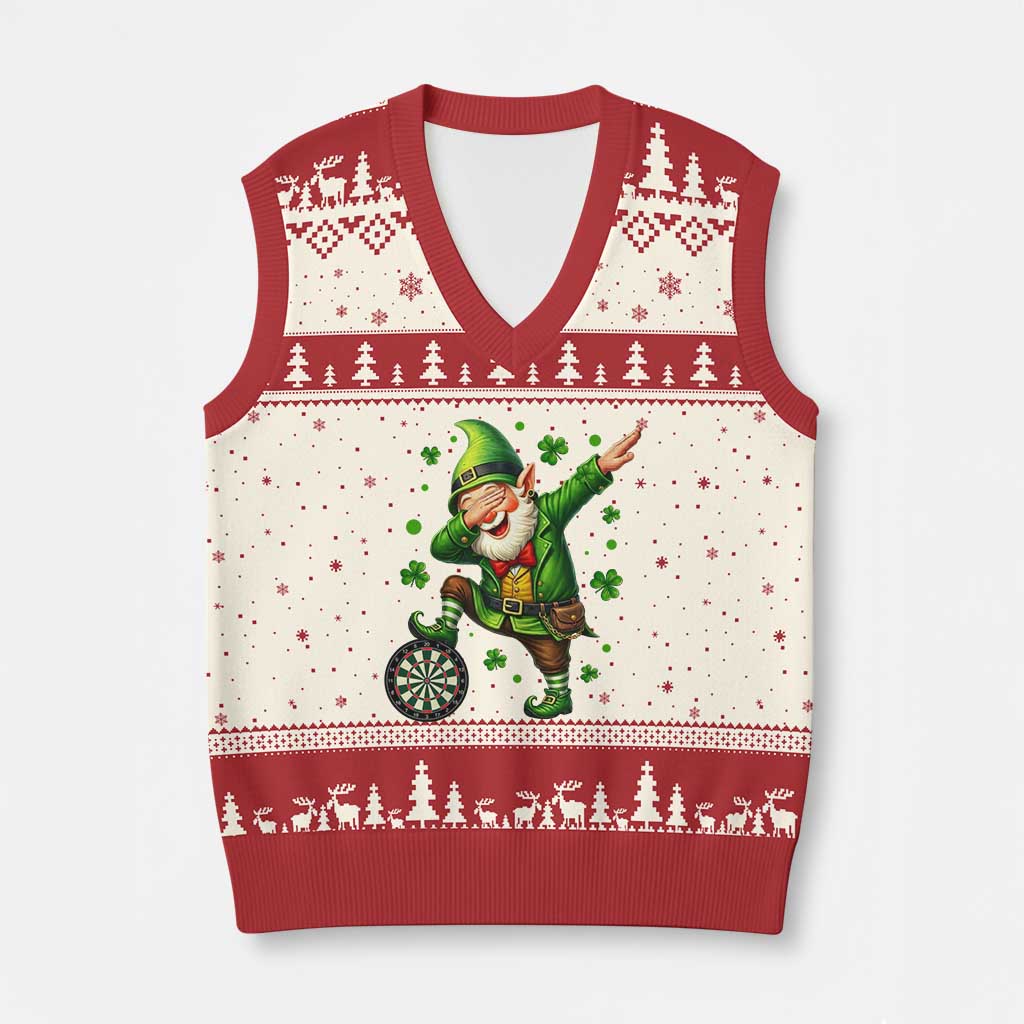 St Patricks Day Cheerful Gnome Dabbing V-Neck Knit Sweater Vest Darts Lover Gift