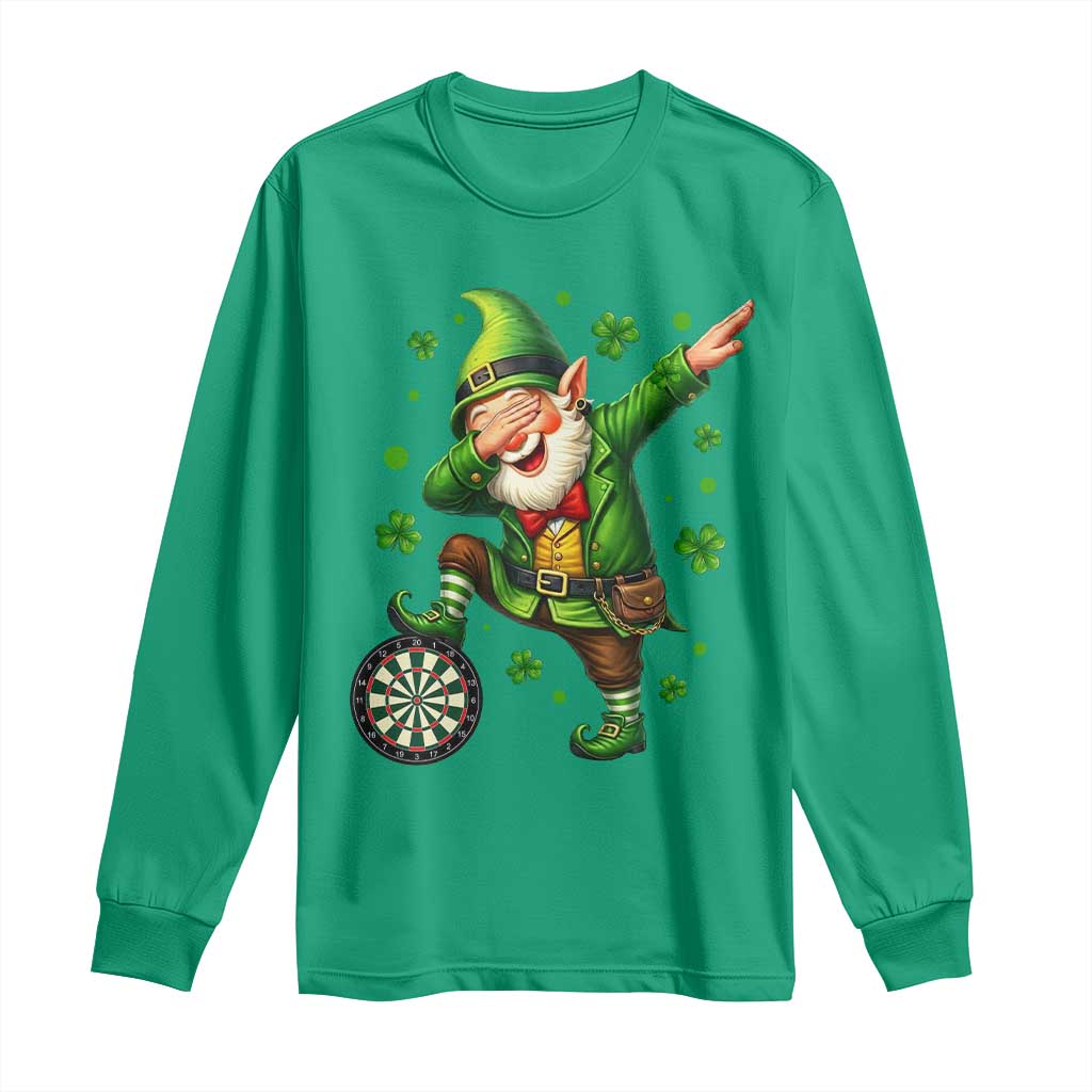 St Patricks Day Cheerful Gnome Dabbing Long Sleeve Shirt Darts Lover Gift