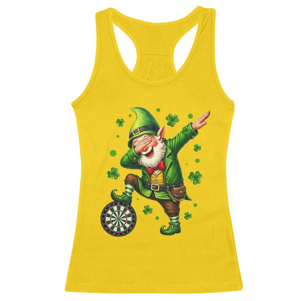 St Patricks Day Cheerful Gnome Dabbing Racerback Tank Top Darts Lover Gift