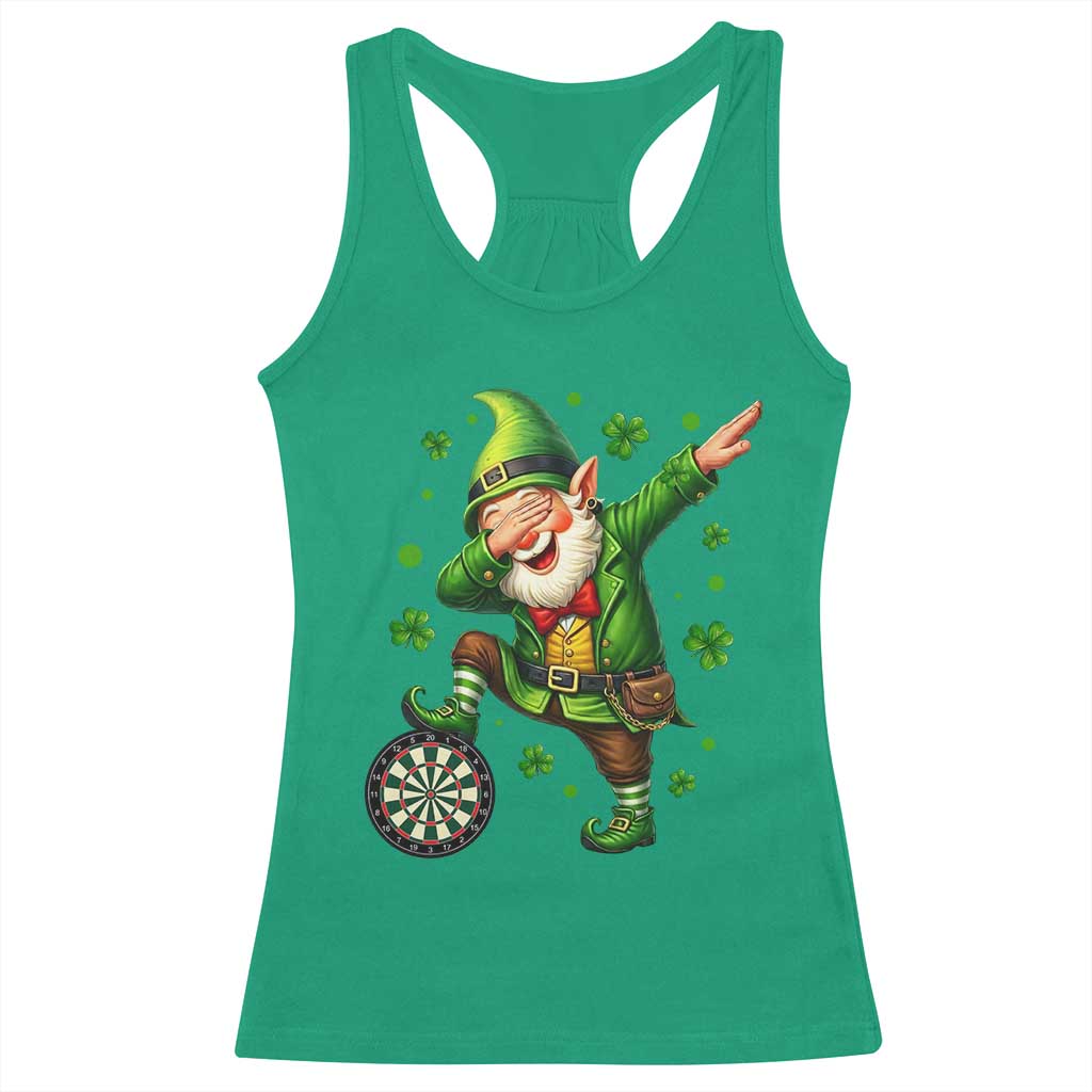 St Patricks Day Cheerful Gnome Dabbing Racerback Tank Top Darts Lover Gift