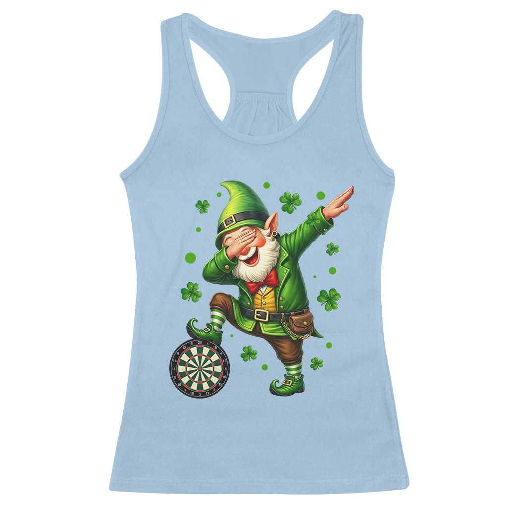St Patricks Day Cheerful Gnome Dabbing Racerback Tank Top Darts Lover Gift