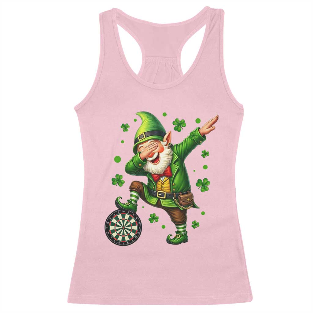 St Patricks Day Cheerful Gnome Dabbing Racerback Tank Top Darts Lover Gift