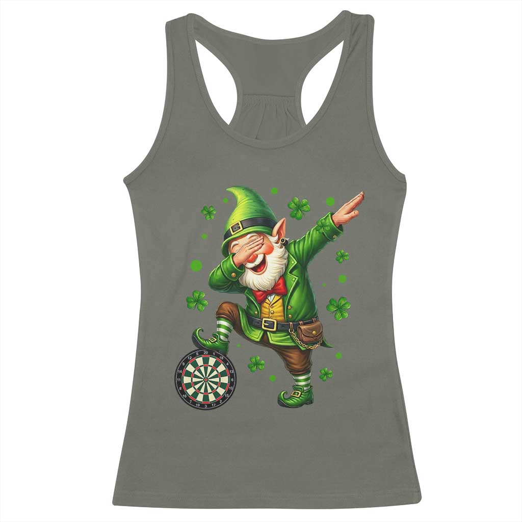 St Patricks Day Cheerful Gnome Dabbing Racerback Tank Top Darts Lover Gift