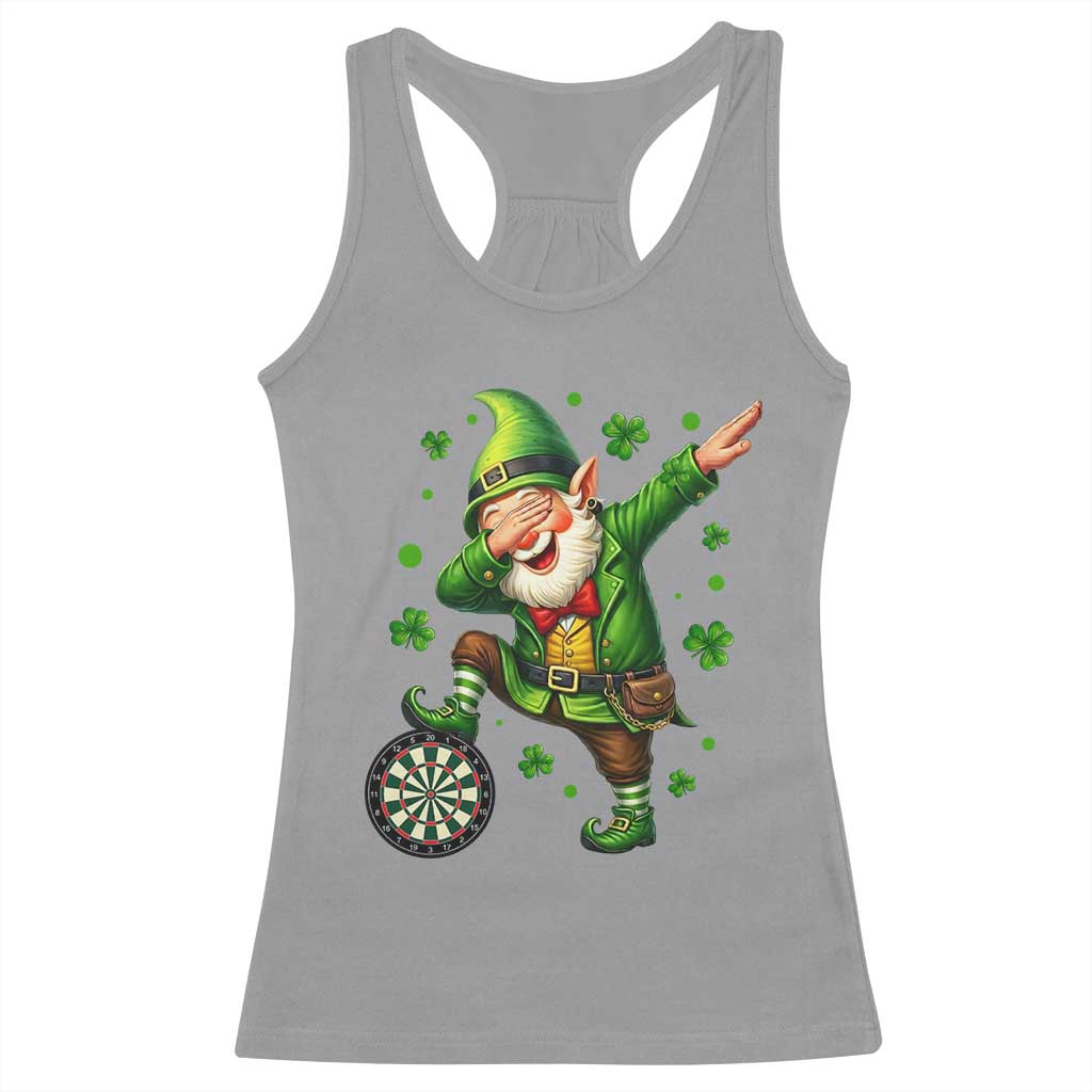 St Patricks Day Cheerful Gnome Dabbing Racerback Tank Top Darts Lover Gift