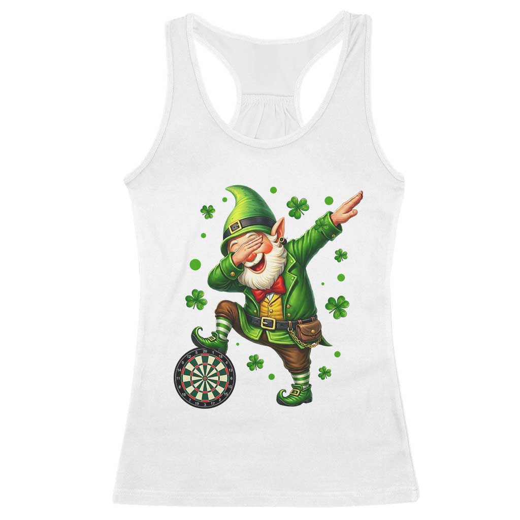 St Patricks Day Cheerful Gnome Dabbing Racerback Tank Top Darts Lover Gift