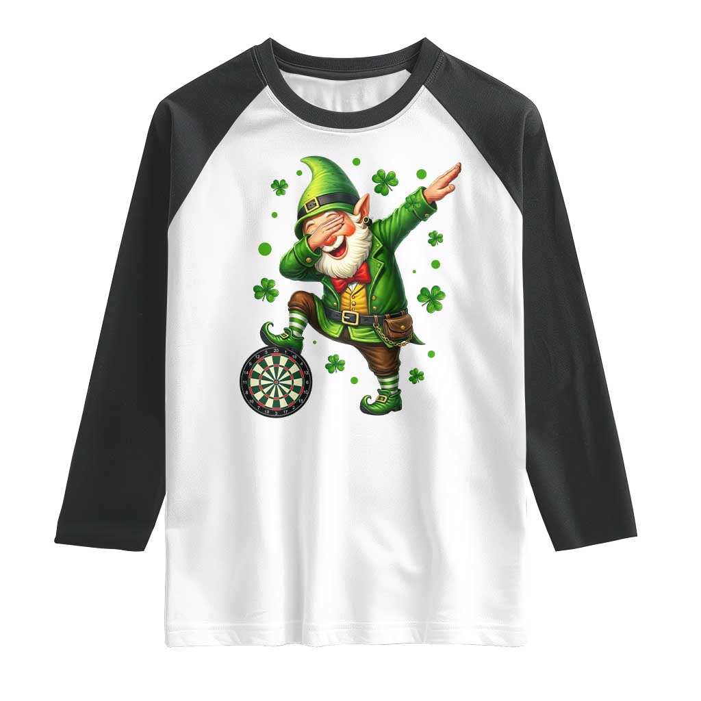 St Patricks Day Cheerful Gnome Dabbing Raglan Shirt Darts Lover Gift