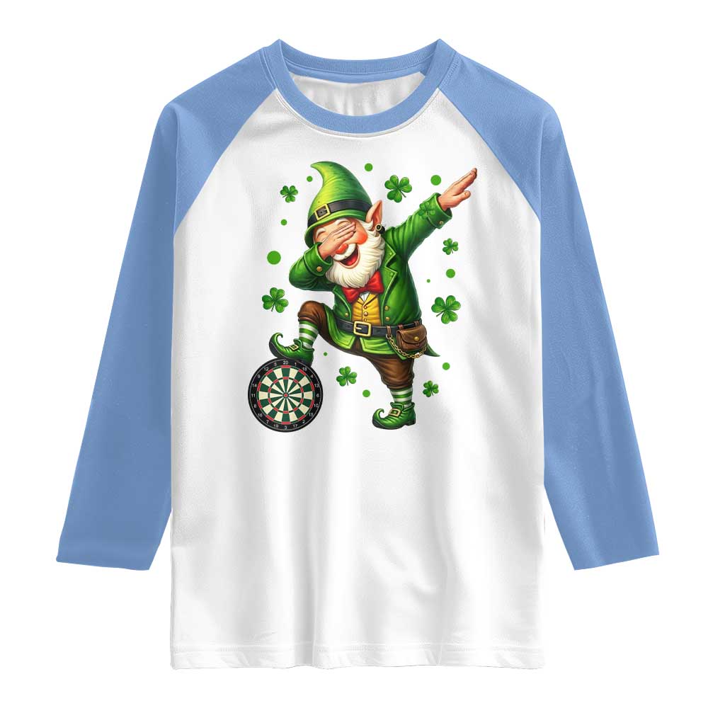 St Patricks Day Cheerful Gnome Dabbing Raglan Shirt Darts Lover Gift