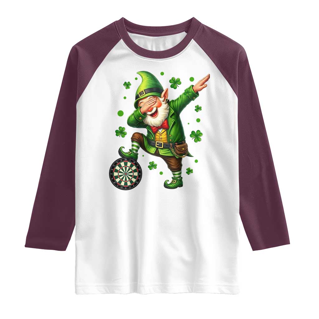 St Patricks Day Cheerful Gnome Dabbing Raglan Shirt Darts Lover Gift
