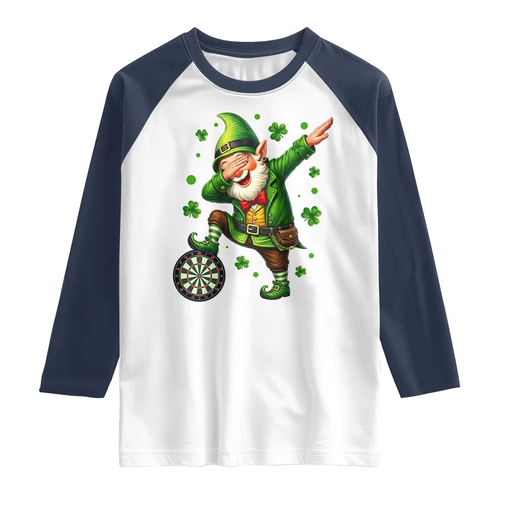 St Patricks Day Cheerful Gnome Dabbing Raglan Shirt Darts Lover Gift