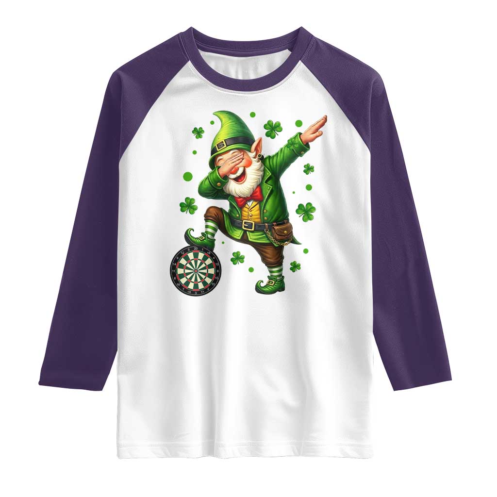 St Patricks Day Cheerful Gnome Dabbing Raglan Shirt Darts Lover Gift